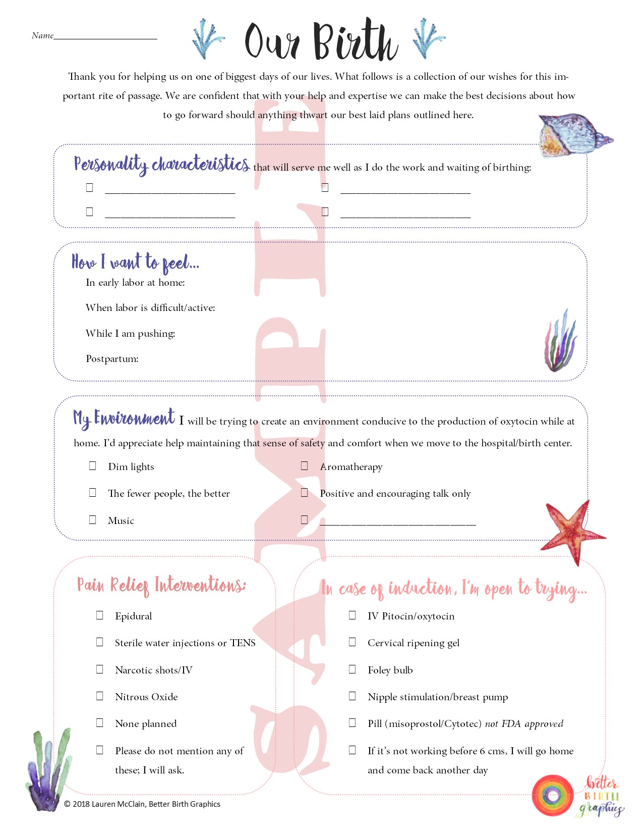 Printable Birth Plan Template